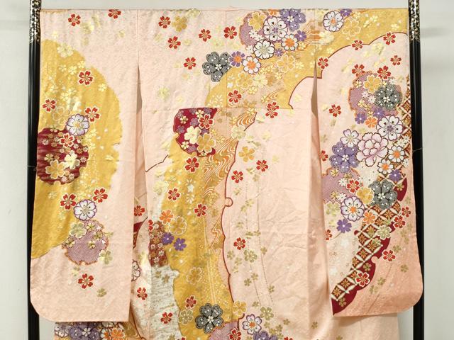 平和屋着物●豪華振袖 雪輪牡丹吉祥花文 金彩 正絹 逸品 CABI3507yc
