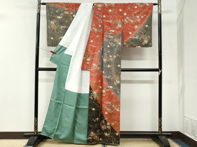 平和屋着物●訪問着 楽器扇花松文 金彩 正絹 逸品 CABI3509yc