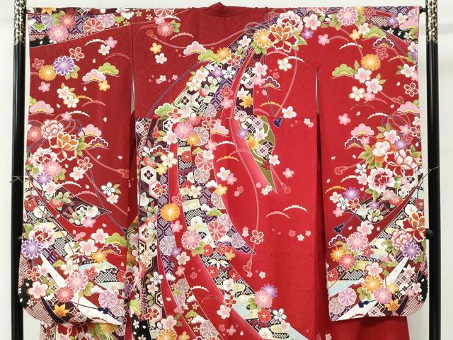 平和屋着物●豪華振袖 駒刺繍 鬘帯牡丹花文 金彩 正絹 逸品 CABI3511yc