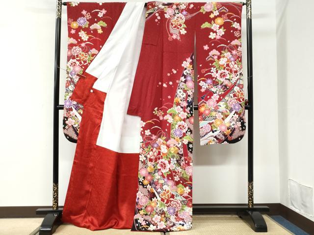 平和屋着物●豪華振袖 駒刺繍 鬘帯牡丹花文 金彩 正絹 逸品 CABI3511yc