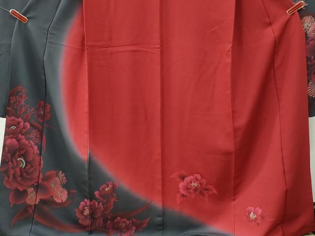 平和屋着物●豪華振袖 牡丹花文 暈し染め 金彩 正絹 逸品 CABI3512yc