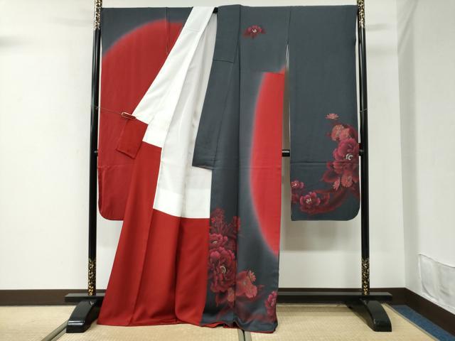 平和屋着物●豪華振袖 牡丹花文 暈し染め 金彩 正絹 逸品 CABI3512yc