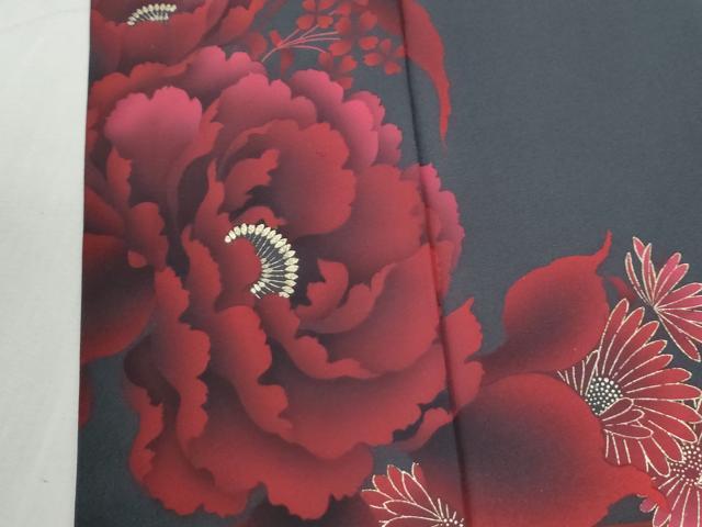 平和屋着物●豪華振袖 牡丹花文 暈し染め 金彩 正絹 逸品 CABI3512yc
