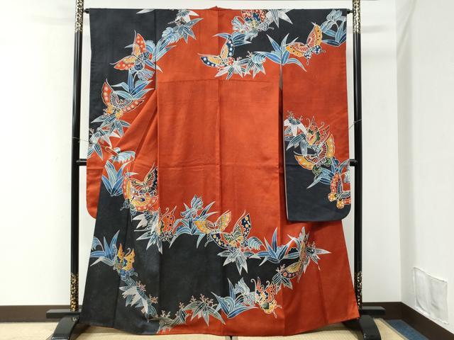 平和屋着物●豪華振袖 紅型 舞蝶桐文 銀通し地 正絹 逸品 CABI3514yc