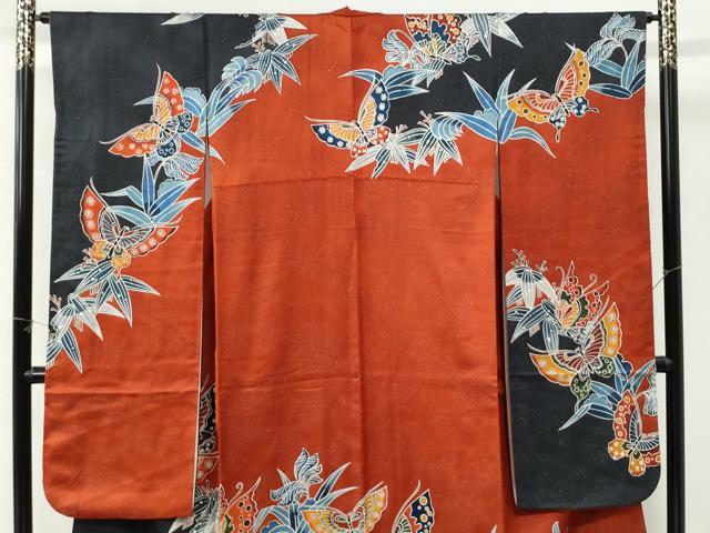 平和屋着物●豪華振袖 紅型 舞蝶桐文 銀通し地 正絹 逸品 CABI3514yc