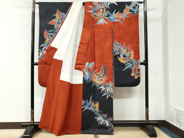平和屋着物●豪華振袖 紅型 舞蝶桐文 銀通し地 正絹 逸品 CABI3514yc