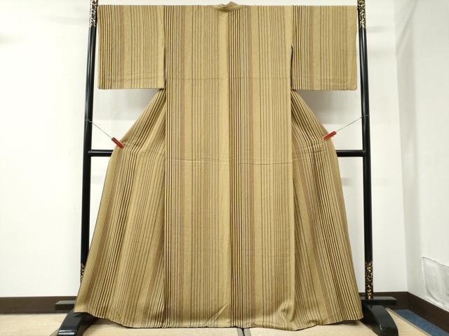 平和屋着物●上質な小紋 背抜き仕立て 縞 正絹 逸品 CABI3519yc
