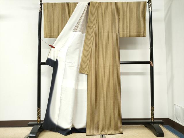 平和屋着物●上質な小紋 背抜き仕立て 縞 正絹 逸品 CABI3519yc