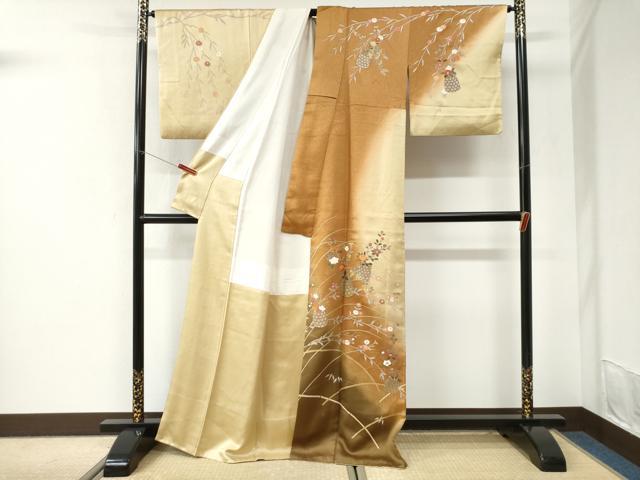 平和屋着物●訪問着 駒刺繍 花籠文 暈し染め 金彩 正絹 逸品 CABI3523yc