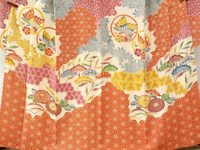 平和屋着物●豪華振袖 紅型 吉祥花蝶文 鬼しぼ縮緬 正絹 逸品 CABI3530yc