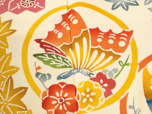 平和屋着物●豪華振袖 紅型 吉祥花蝶文 鬼しぼ縮緬 正絹 逸品 CABI3530yc