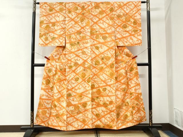 平和屋着物●上質な小紋 絞り 地紋起こし 枝葉文 正絹 逸品 未使用 CABI3537yc