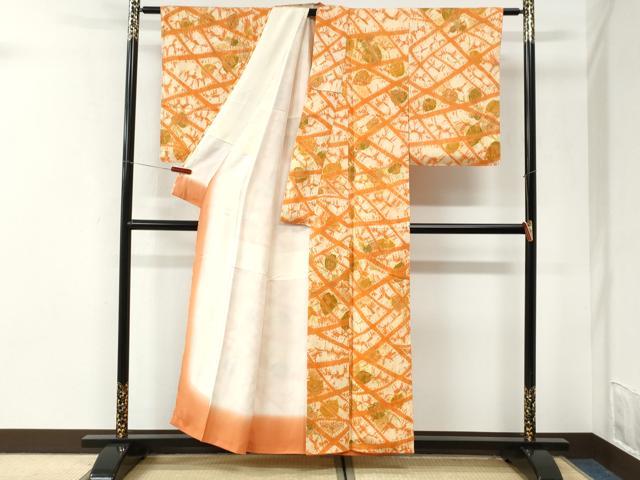 平和屋着物●上質な小紋 絞り 地紋起こし 枝葉文 正絹 逸品 未使用 CABI3537yc