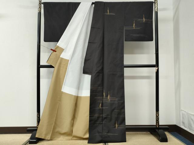 平和屋着物●訪問着 本場縞大島紬 総刺繍 刺し子 群鶴 正絹 逸品 CABI3539yc