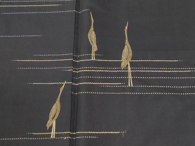 平和屋着物●訪問着 本場縞大島紬 総刺繍 刺し子 群鶴 正絹 逸品 CABI3539yc