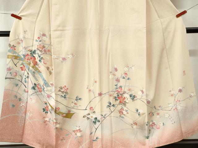 平和屋着物●訪問着 作家物 鬘帯枝花文 暈し染め 金彩 正絹 逸品 CABI3547yc