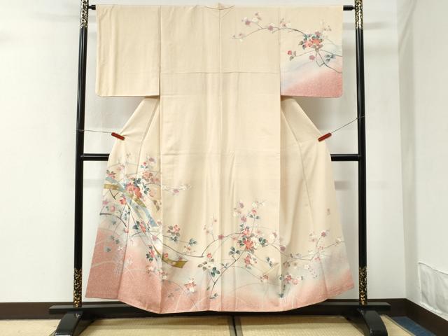 平和屋着物●訪問着 作家物 鬘帯枝花文 暈し染め 金彩 正絹 逸品 CABI3547yc