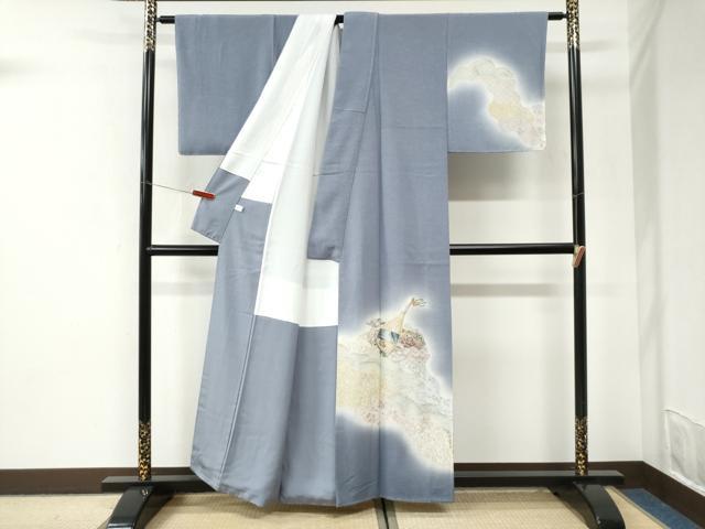 平和屋着物●友禅師・京の名工・伝統工芸士・樽本伊勢蔵 訪問着 琵琶 横笛 暈し染め 金銀彩 健勝苑扱い 正絹 逸品 未使用 CABI3548yc
