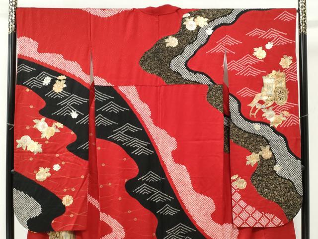 平和屋着物●豪華振袖 絞り 御所車舞花文 金彩 正絹 逸品 CABI3549yc