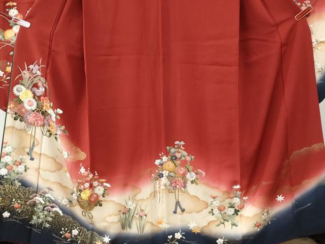 平和屋着物●豪華振袖 刺繍 花籠文 暈し染め 金彩 正絹 逸品 CABI3550yc