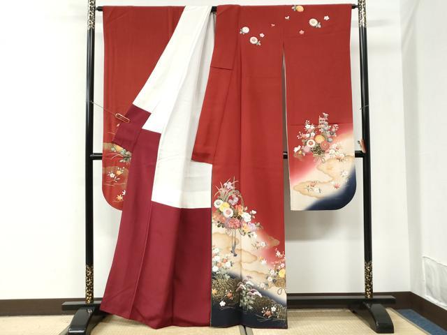 平和屋着物●豪華振袖 刺繍 花籠文 暈し染め 金彩 正絹 逸品 CABI3550yc