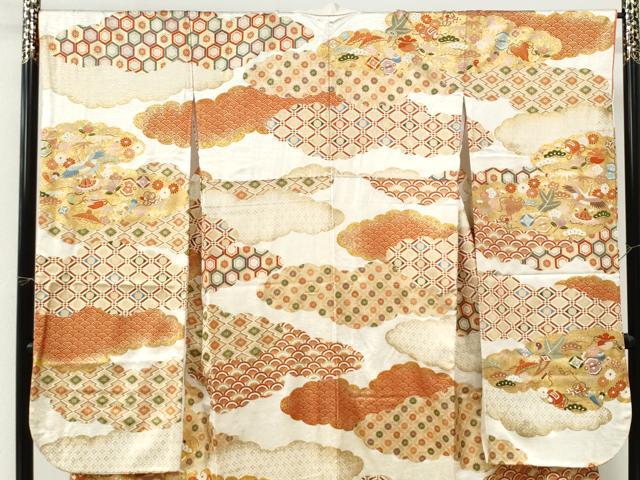 平和屋着物●豪華振袖 駒刺繍 雲取り飛鶴宝尽くし吉祥花文 金彩 正絹 逸品 CABI3552yc