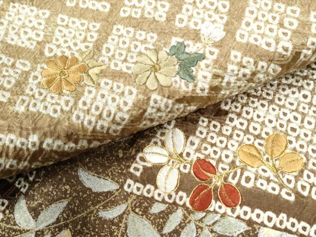 平和屋着物●訪問着 総絞り 刺繍 草花文 正絹 逸品 CABI3553yc