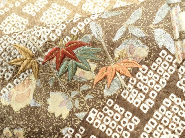 平和屋着物●訪問着 総絞り 刺繍 草花文 正絹 逸品 CABI3553yc