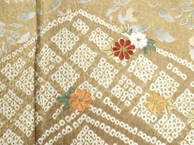 平和屋着物●訪問着 総絞り 刺繍 草花文 正絹 逸品 CABI3553yc