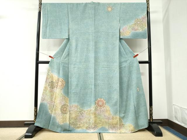 平和屋着物●伝統工芸士 更清 訪問着 駒刺繍 花唐草文 暈し染め 金彩 正絹 逸品 CABI3554yc