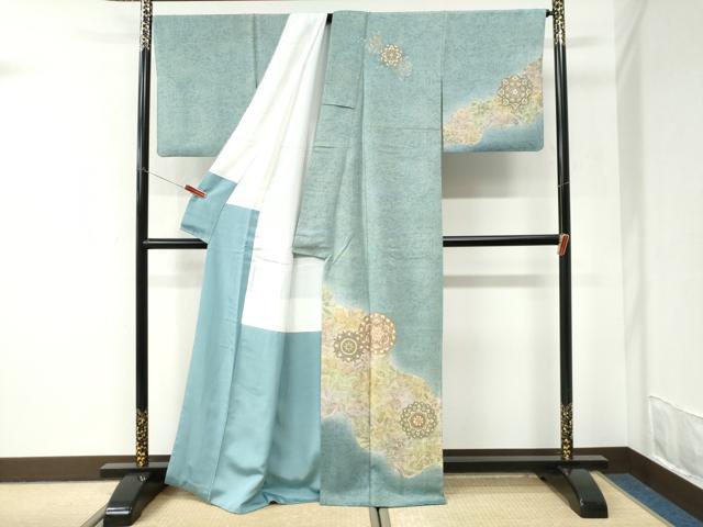 平和屋着物●伝統工芸士 更清 訪問着 駒刺繍 花唐草文 暈し染め 金彩 正絹 逸品 CABI3554yc