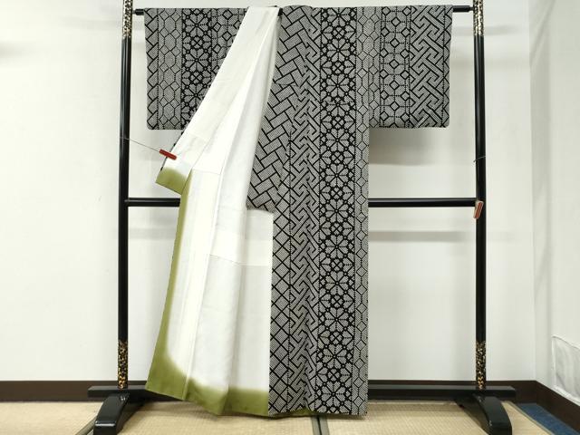 平和屋着物●訪問着 総絞り 吉祥花間道 黒地 正絹 逸品 CABI3555yc