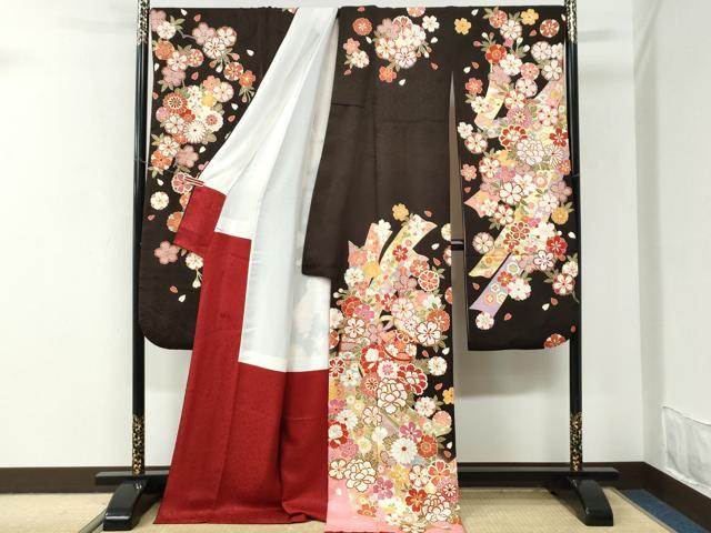 平和屋着物●豪華振袖 駒刺繍 束ね熨斗毬牡丹花文 金彩 正絹 逸品 CABI3559yc