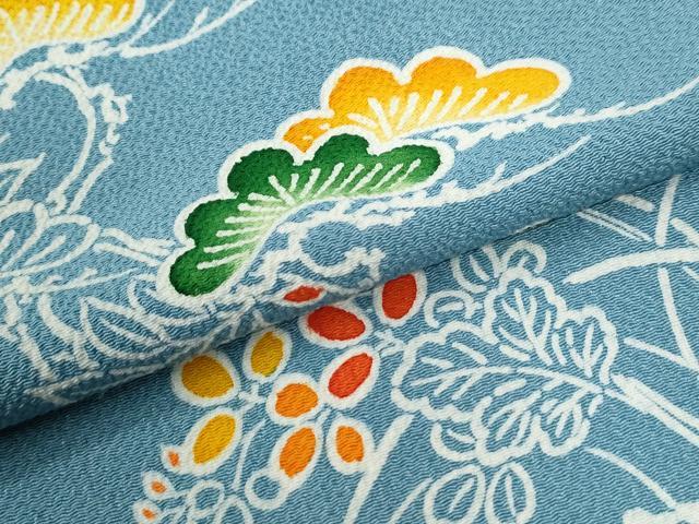 平和屋着物●上質な小紋 型染め 飛鳥花松文 鬼しぼ縮緬 正絹 逸品 未使用 CABI3560yc