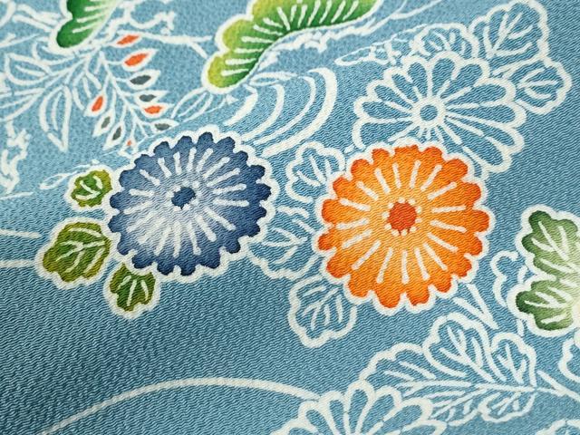 平和屋着物●上質な小紋 型染め 飛鳥花松文 鬼しぼ縮緬 正絹 逸品 未使用 CABI3560yc
