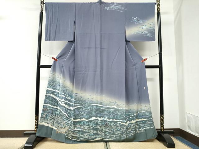 平和屋着物●十日町友禅作家 林静穂 訪問着 霞舟飛鳥水辺文 暈し染め 正絹 逸品 CABI3569yc