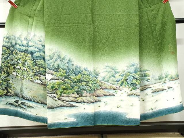 平和屋着物●伝統工芸士 京友禅染色作家 田家鬼彩 訪問着 水辺樹林文 暈し染め 正絹 逸品 CABI3570yc