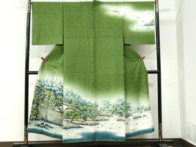 平和屋着物●伝統工芸士 京友禅染色作家 田家鬼彩 訪問着 水辺樹林文 暈し染め 正絹 逸品 CABI3570yc