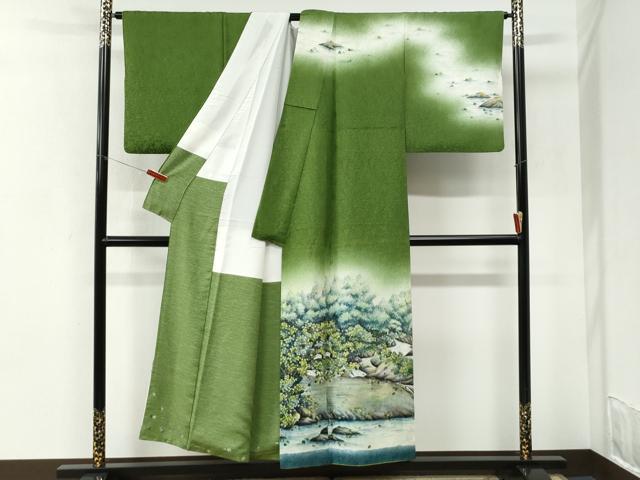 平和屋着物●伝統工芸士 京友禅染色作家 田家鬼彩 訪問着 水辺樹林文 暈し染め 正絹 逸品 CABI3570yc