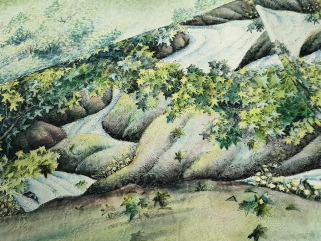平和屋着物●伝統工芸士 京友禅染色作家 田家鬼彩 訪問着 水辺樹林文 暈し染め 正絹 逸品 CABI3570yc