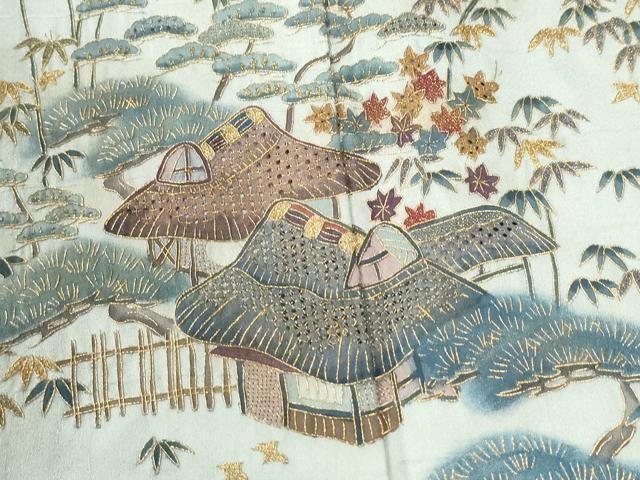 平和屋着物●中国三大刺繍 スワトウ刺繍 訪問着 飛鳥風景文 暈し染め 金糸 正絹 逸品 CABI3581yc