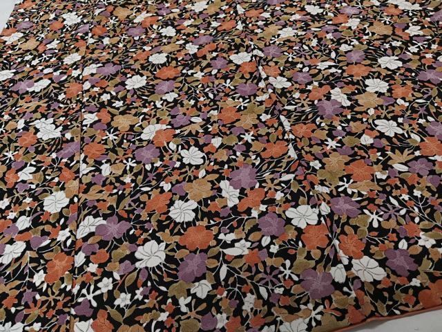 平和屋着物■上質な小紋 草花文 黒地 正絹 逸品 CABI3605xi