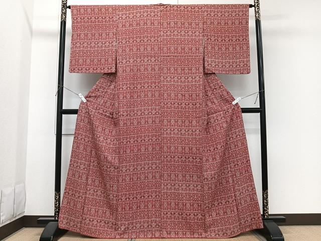 平和屋着物■上質な小紋 横段更紗花文 正絹 逸品 CABI3637xi