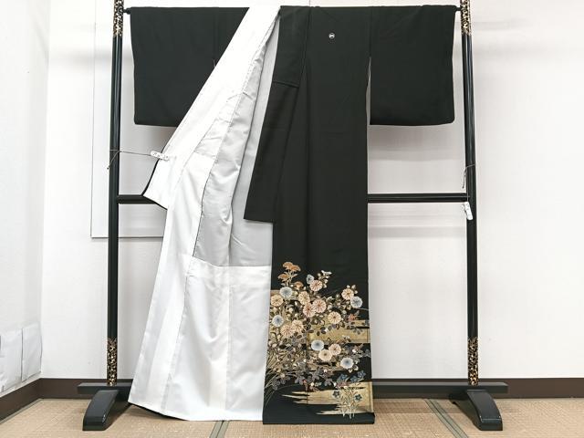 平和屋着物■豪華黒留袖 駒刺繍 草花文 金彩 正絹 逸品 CABI3642xi
