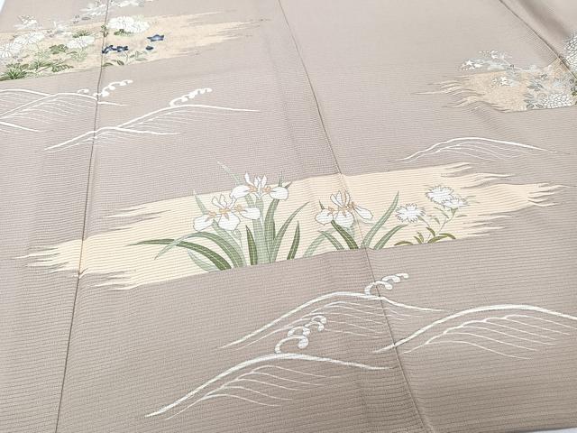 平和屋着物*夏物 訪問着 絽縮緬 刺繍 立波草花文 金銀彩 正絹 逸品 CABI3664xi