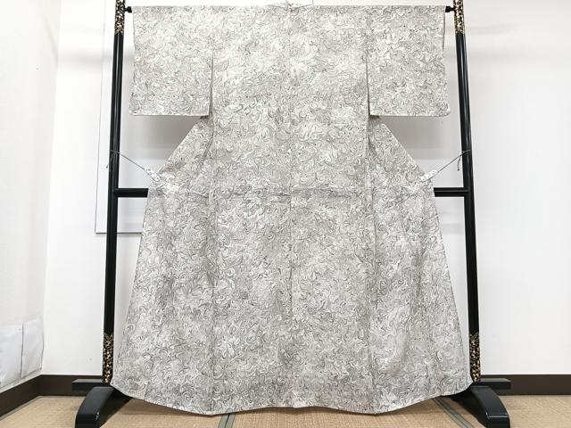 平和屋着物*夏物 小紋 紗 墨流し文 正絹 逸品 CABI3665xi