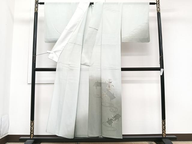 平和屋着物*夏物 訪問着 絽 刺繍 渡橋流水草花文 暈し染め 金彩 正絹 逸品 未使用 CABI3684xi