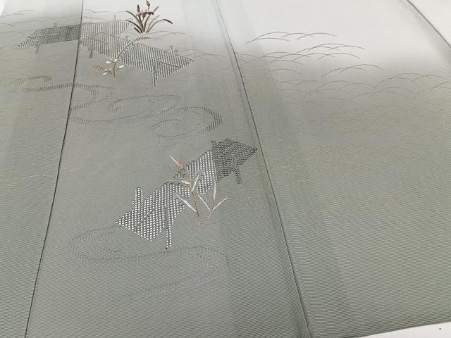 平和屋着物*夏物 訪問着 絽 刺繍 渡橋流水草花文 暈し染め 金彩 正絹 逸品 未使用 CABI3684xi