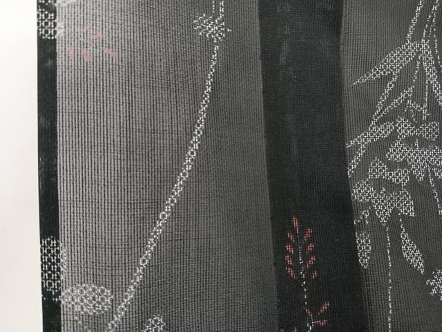 平和屋着物*夏物 小紋 紗 枝草花文 黒地 洗える着物 CABI3699xi
