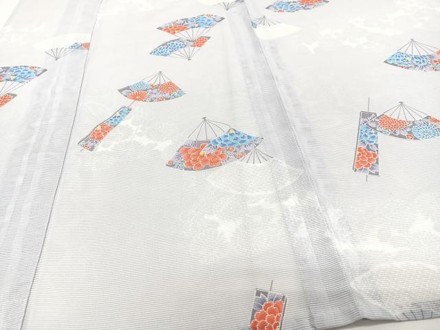 平和屋着物*夏物 小紋 絽 扇花文 洗える着物 CABI3704xi